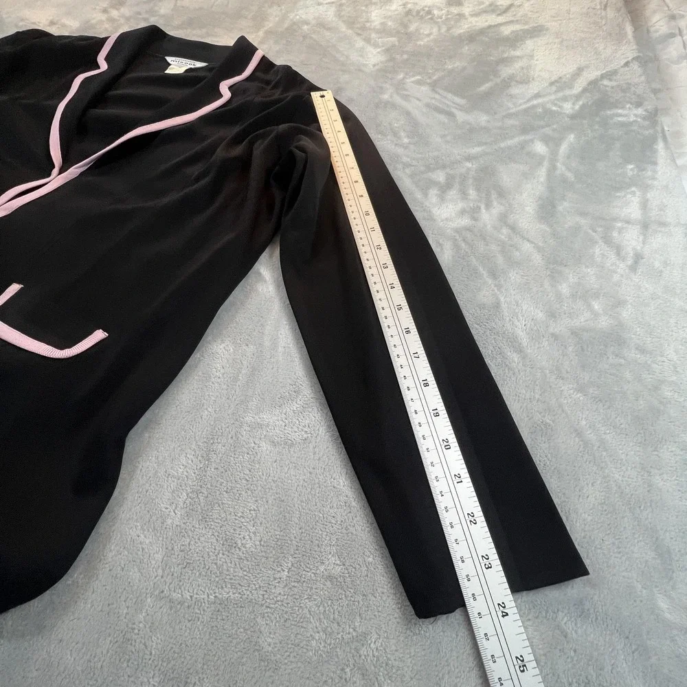 Misook Knit Cardigan Jacket Womens 1X Black Pink Trim Classic Corporate Career
